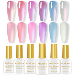 Artdone 6 Colors Pearl Gel Nail Polish Set - Shimmer Pink Purple Blue White Soak Off UV LED Gel Polish Kit, Long Lasting Nail Art Manicure DIY for Home Salon