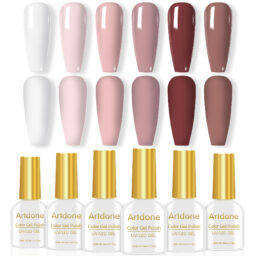 Artdone 6 Colors Solid Nude Gel Nail Polish Set - Milky White Nude Pink Brown Soak Off UV LED Gel Polish Kit, Long Lasting Nail Art Manicure DIY for Home Salon