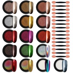 Artdone 16 Jars Chrome Nail Powder Magic White Pearl Kit Mirror Effect Silver Metallic Holographic Dip Nail Powder Decoration Iridescent Aurora Mermaid Pigment
