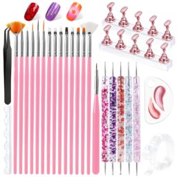 Artdone Nail Art Brushes With Nail Stands Nail Art Tool Set, Dotting Tools, Dust Brush,Striping Brushes for Long Lines, Drawing Pen For Gel Polish Design supply