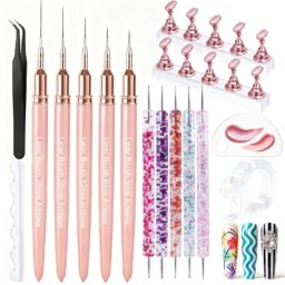 Artdone Nail Art Pens And Brushes Set With Liner Paint Dotting Tools, 11PCS Black Color Nail Tools For Long Lines, Thin Details, Fine Drawing For UV Gel Polish Design Sizes 5/8/12/20/25mm