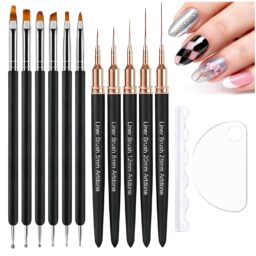 Artdone Nail Art Brushes and Dotting Tools Kit 11PCS Gel Polish Liner Design Pens for Nail Decorations Supplies Drawing and Nail Paint Brushes Small Detail Accessories Brushes