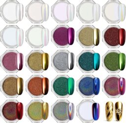 Artdone 24Jars Chrome Nail Powder Magic White Pearl Kit Colored Mirror Effect Silver Gold Metallic Stuff Holographic Nail Pigment Powder for Resin Craft & Nail Art Accessories Decoration Supplies