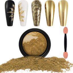 Artdone Chrome Nail Powder, Light Gold Iridescent Aurora Powder Metallic Mirror Effect Pigment Pearlescent Mermaid Pigment Pearl Glitter Dust Kit, Nail Art Decoration, Resin Craft