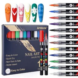 Artdone 12 Colors Nail Art Pens Set, 3D Quick-Drying Acrylic Paint Markers Nail Point Graffiti Dotting Drawing Liner Brush for DIY Gel Nail Polish Design Manicure Tools