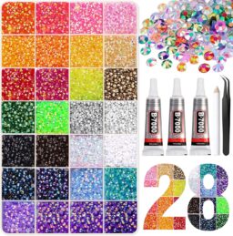 Artdone 32000Pcs Resin Rhinestones 3mm 28Colors for Bedazzling Glitter Kit DIY, Multicolor Jelly Crystal Diamond with 3Pcs 10ml B7000 Jewelry Glue for Bedazzled Nail Art Supplies Decoration