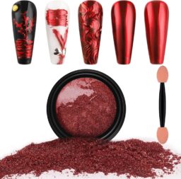 Artdone Chrome Nail Powder,Red Iridescent Aurora Powder Metallic Mirror Effect Pigment Pearlescent Mermaid Pigment Pearl Glitter Dust Kit, Nail Art Decoration, Resin Craft
