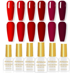 Artdone 6 Colors Solid Red Gel Nail Polish Set - Burgundy Dark Cherry Wine Red Soak Off UV LED Gel Polish Kit, Long Lasting Nail Art Manicure DIY for Home Salon