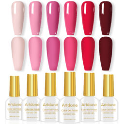 Artdone 6 Colors Solid Pink to Red Gel Nail Polish Set - Nude Pink to Burgundy Soak Off UV LED Gel Polish Kit, Long Lasting Nail Art Manicure DIY for Home Salon