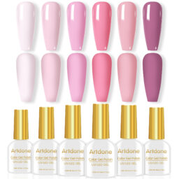 Artdone 6 Colors Solid Baby Pink Gel Nail Polish Set - Nude Pink to Purple Soak Off UV LED Gel Polish Kit, Long Lasting Nail Art Manicure DIY for Home Salon
