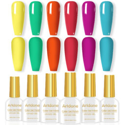Artdone 6 Colors Solid-Neon Gel Nail Polish Set - Yellow Green Orange Rose Pink Blue Soak Off UV LED Gel Polish Kit, Long Lasting Nail Art Manicure DIY for Home Salon