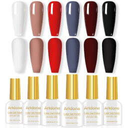 Artdone 6 Colors Solid-Overcast Sky Gel Nail Polish Set - White Red Brown Black Soak Off UV LED Gel Polish Kit, Long Lasting Nail Art Manicure DIY for Home Salon