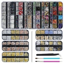 Artdone 12 boxes Nail Rhinestones Glitter,Nail Gems Nail Diamonds,Nail Art Studs Nail Crystals Nail Sequins for Nails Kit with 1 Tweezers and 3 Pen for Nail Art Supplies Accessories