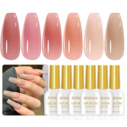 Artdone Sheer Gel Nail Polish Set Jelly UV Gel 6 Colors Translucent Pink Nude Brown Colors Nail Polish For All Seasons Neutral Soak off LED Lamp Gel Manicure Kit For Nail Art