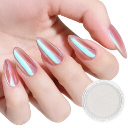Artdone Chrome Nail Powder Moonlight Blue 1gram Iridescent Aurora Powder Metallic Mirror Effect Pigment Pearlescent Mermaid Pearl Glitter Dust Kit