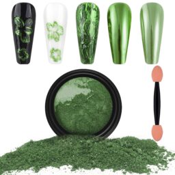 Artdone Chrome Nail Powder, Grass Green Iridescent Aurora Powder Metallic Mirror Effect Pigment Pearlescent Mermaid Pigment Pearl Glitter Dust Kit, Nail Art Decoration, Resin Craft