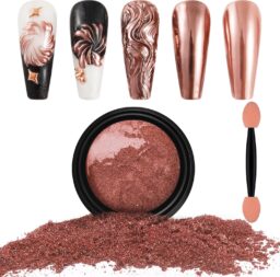Artdone Chrome Nail Powder, Rose Gold Iridescent Aurora Powder Metallic Mirror Effect Pigment Pearlescent Mermaid Pigment Pearl Glitter Dust Kit, Nail Art Decoration, Resin Craft