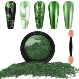 Artdone Chrome Nail Powder, Dark Green Iridescent Aurora Powder Metallic Mirror Effect Pigment Pearlescent Mermaid Pigment Pearl Glitter Dust Kit, Nail Art Decoration, Resin Craft