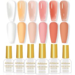 Artdone Sheer Gel Nail Polish Set Jelly UV Gel 6 Colors Translucent Porcelain White Orange Nude Pink Colors Nail Polish For All Seasons Neutral Soak off LED Lamp Gel Manicure Kit For Nail Art